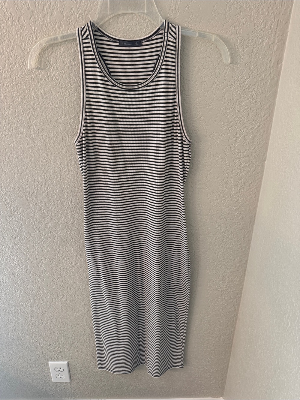 Soprano Black & White Striped Ribbed Midi Tank Dress